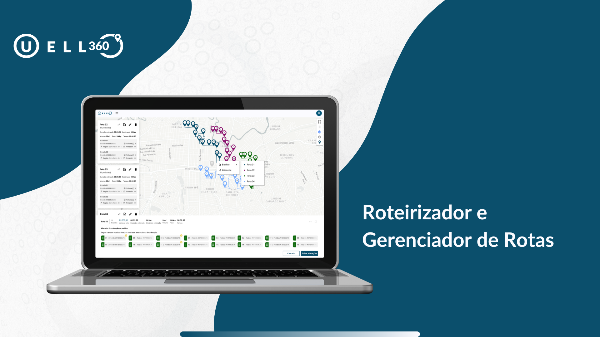 tela do módulo Roteirizador e Gerenciador de Rotas da plataforma Uello 360